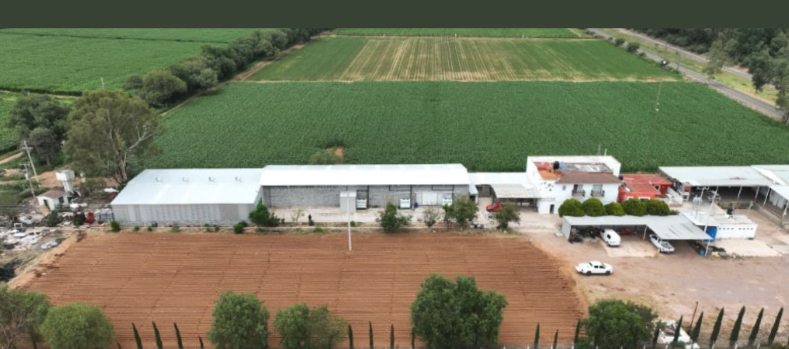 Vista aérea de las naves y los campos de cultivo